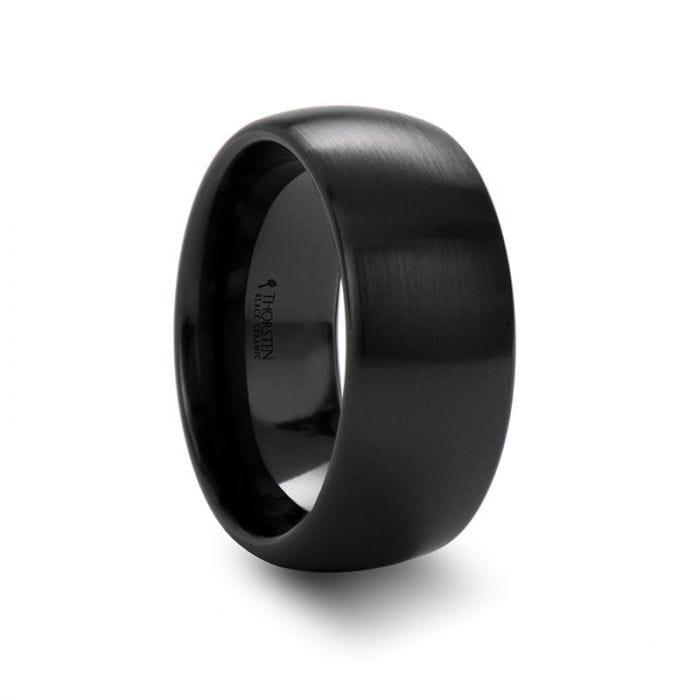 ATTOR Domed Brush Finished Black Ceramic Wedding Band - 10mm