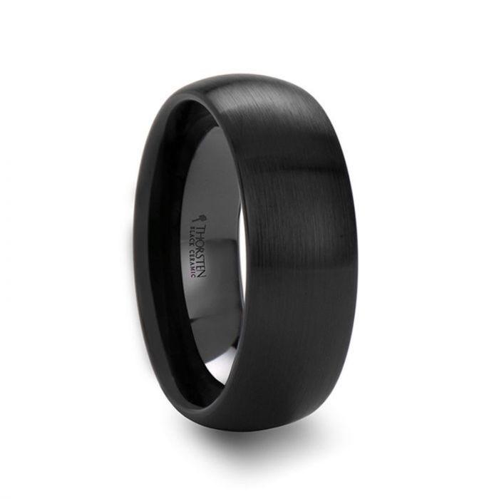 ATTOR Domed Brush Finished Black Ceramic Wedding Band - 12mm