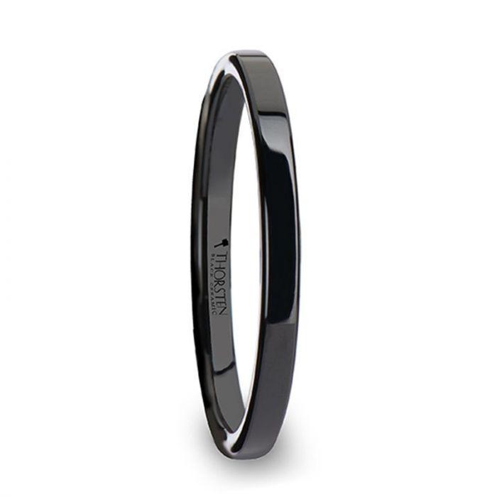 FAITH Black Flat Shaped Ceramic Wedding Ring for Her - 2 mm