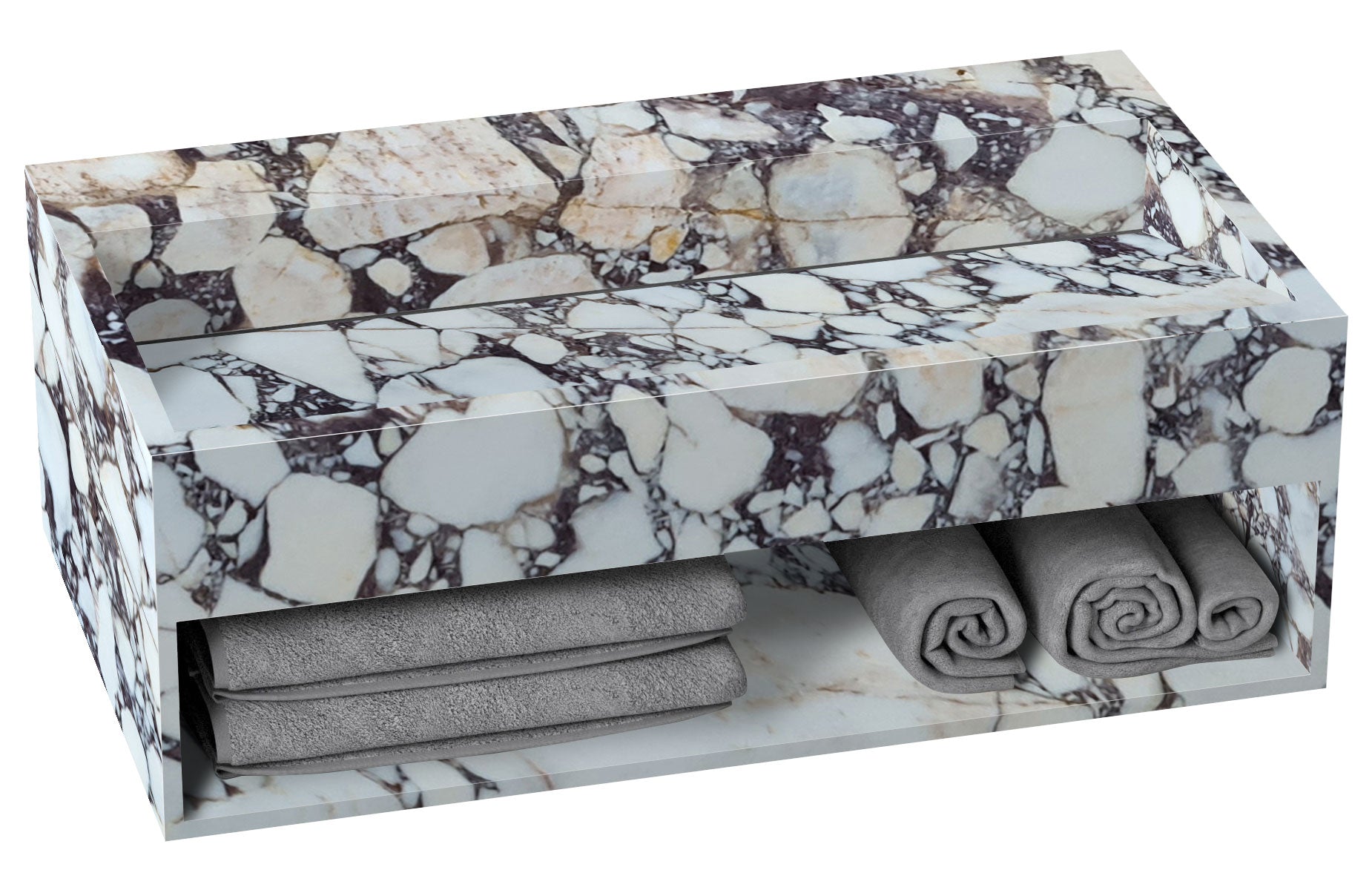 Calacatta Viola Marble Wall-mount Bathroom Sink Hidden Drain with Storage