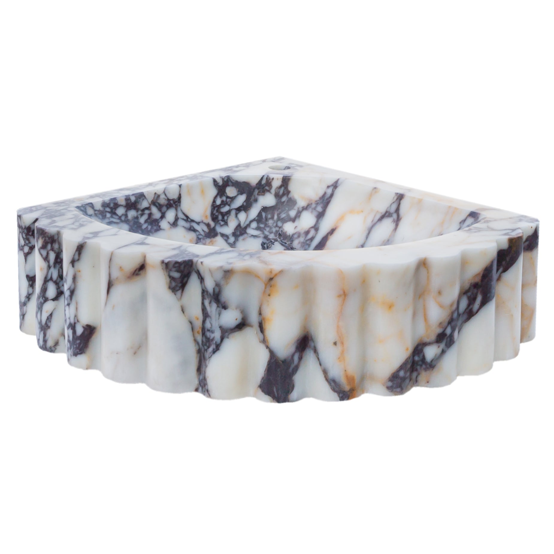 Calacatta Viola Marble Wall-mount Bathroom Corner Vanity Sink Ribbed (W)20" (L)20" (H)7"