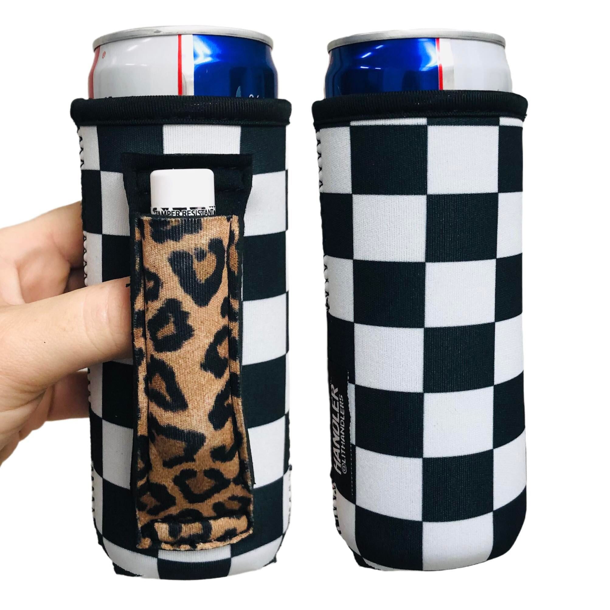 Checkerboard w/ Leopard 12oz Slim Can Handler™