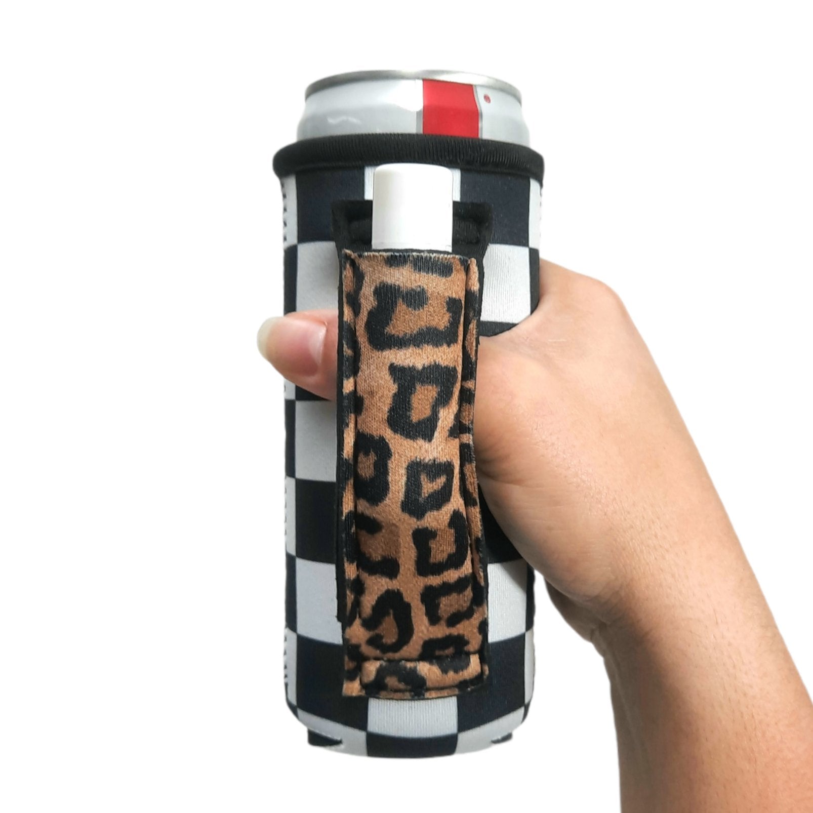 Checkerboard w/ Leopard 12oz Slim Can Handler™