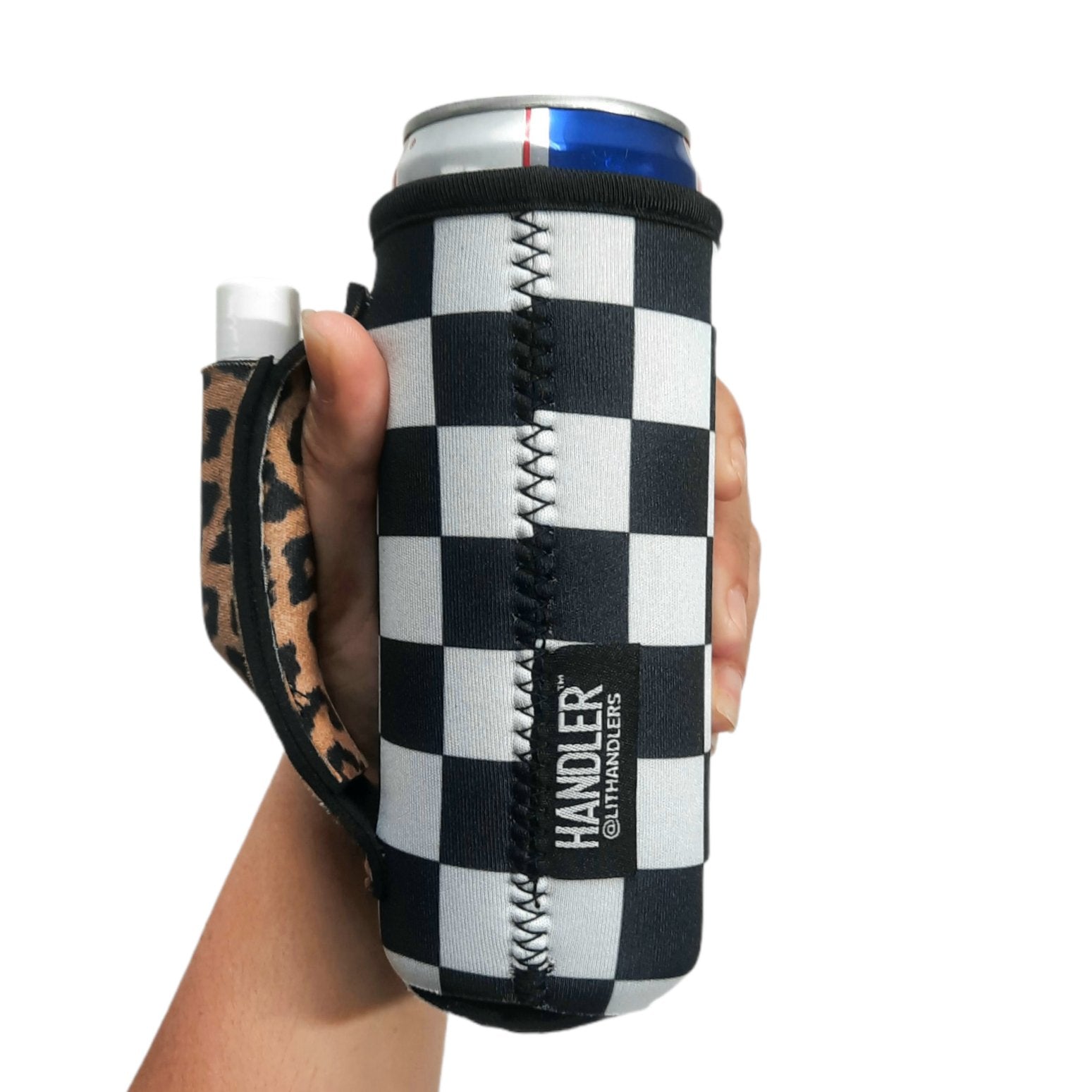 Checkerboard w/ Leopard Slim Can Handler - Thumbnail 2