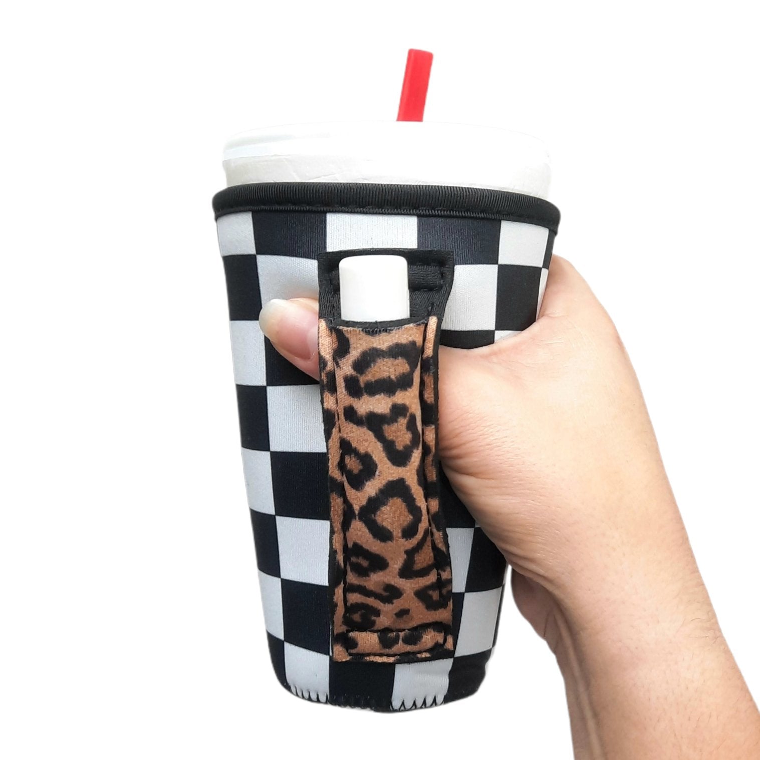 Checkerboard w/ Leopard 16oz PINT Glass / Medium Fountain Drinks and Tumbler Handlers™