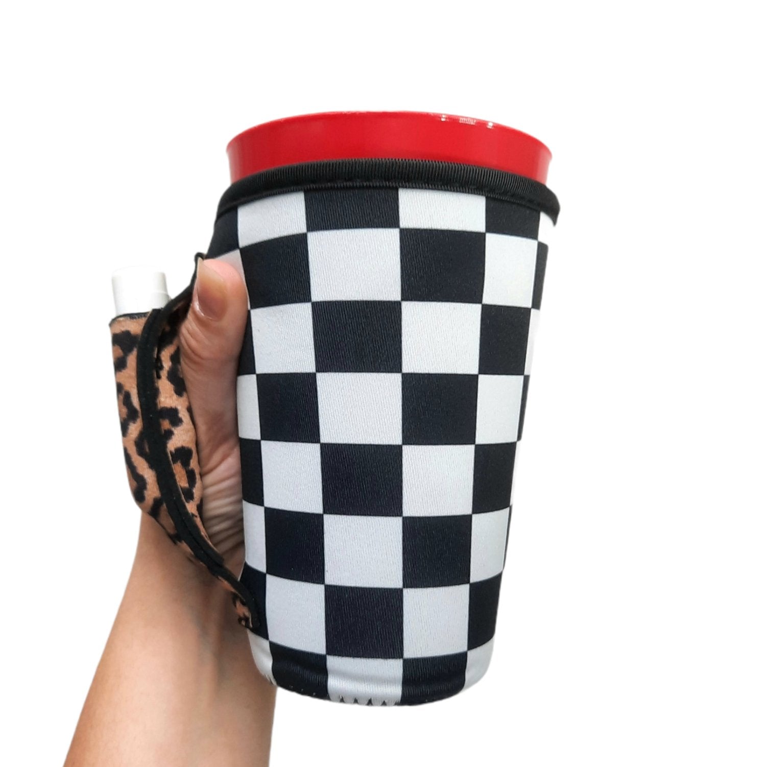 Checkerboard w/ Leopard 16oz PINT Glass / Medium Fountain Drinks and Tumbler Handlers™