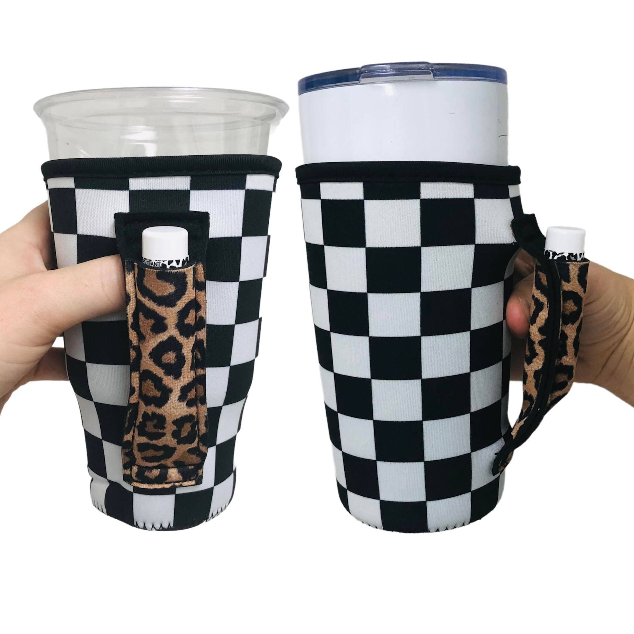 Checkerboard w/ Leopard 20oz Large Coffee / Tea / Tumbler Handler™