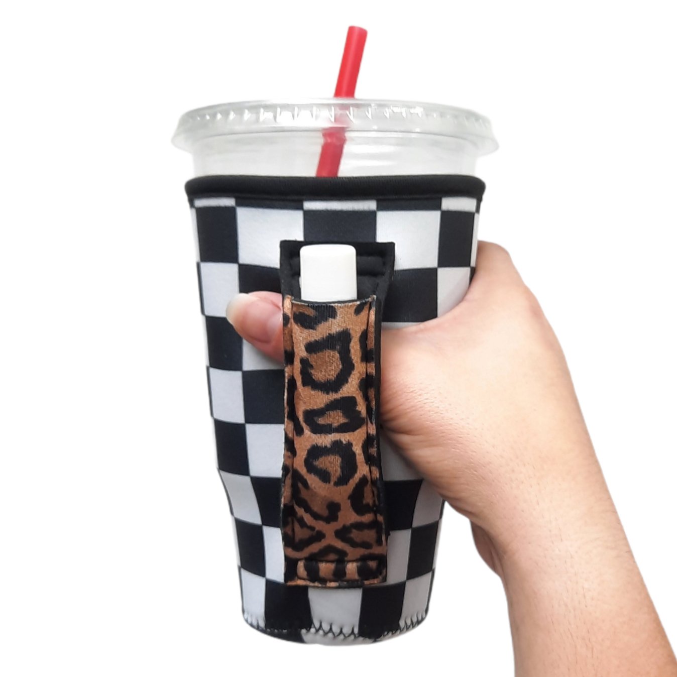 Checkerboard w/ Leopard 20oz Large Coffee / Tea / Tumbler Handler™