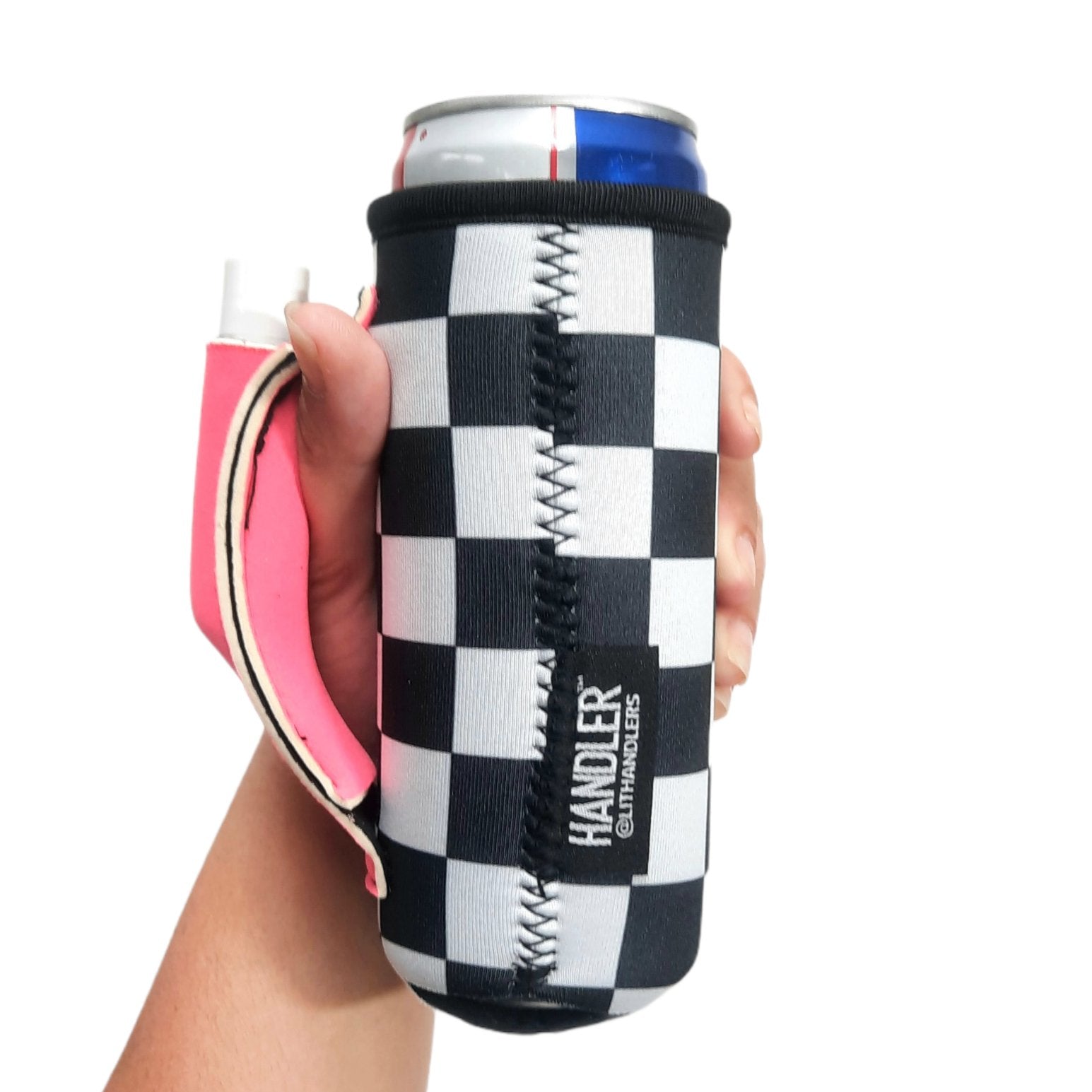 Checkerboard w/ Neon Pink 12oz Slim Can Handler™