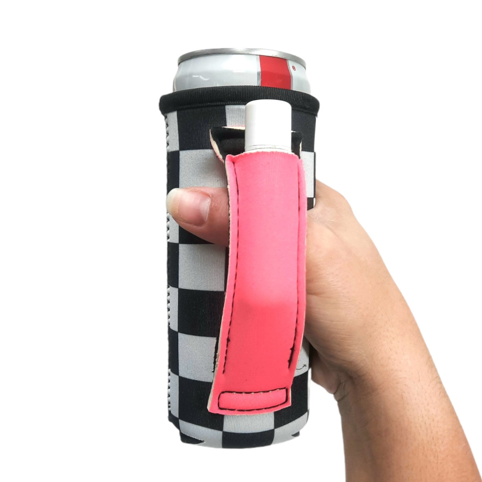 Checkerboard w/ Neon Pink 12oz Slim Can Handler™