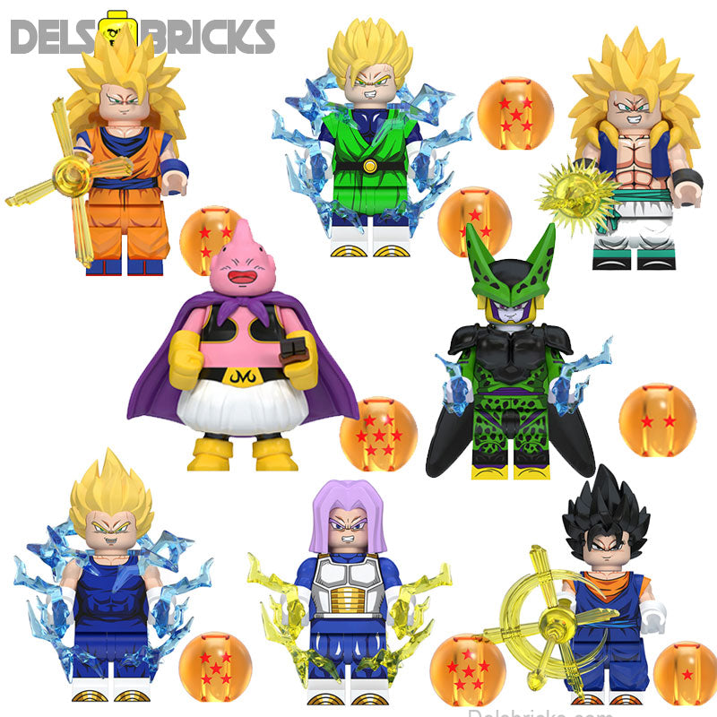 Dragon Ball Z Super set of 8 Lego Minifigures Custom Anime Toys