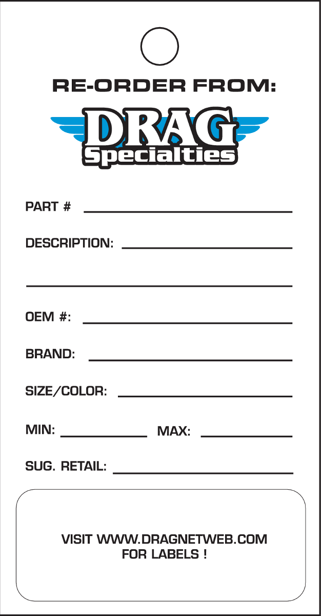 Drag Specialties Reorder Inventory Tags Model 9904-0425