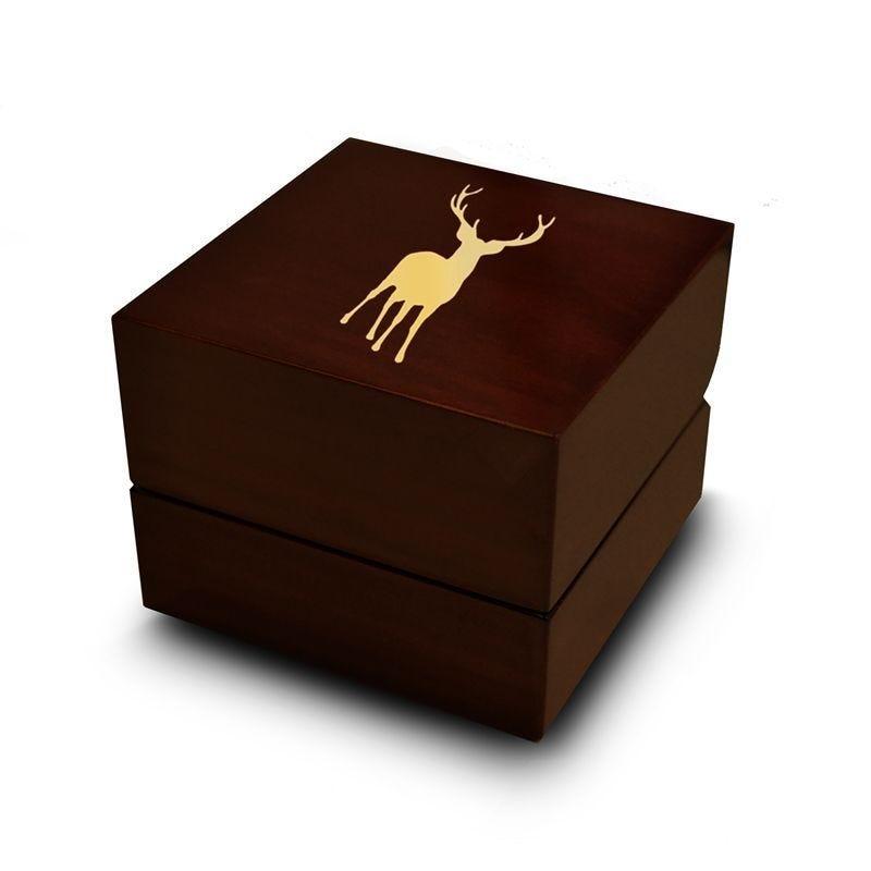 Deer Stag Fawn Elk Print Engraved Chocolate Dark Wood Personalized Wooden Wedding Ring Box