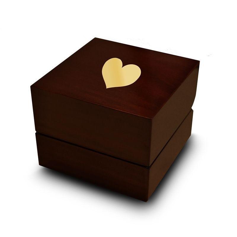 Heart Shaped Symbol Engraved Chocolate Dark Wood Personalized Wooden Wedding Ring Box