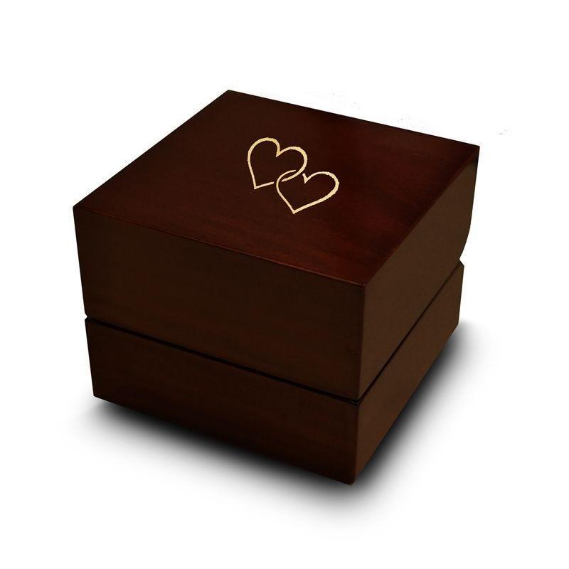 Double Heart Shaped Symbol Engraved Chocolate Dark Wood Personalized Wooden Wedding Ring Box