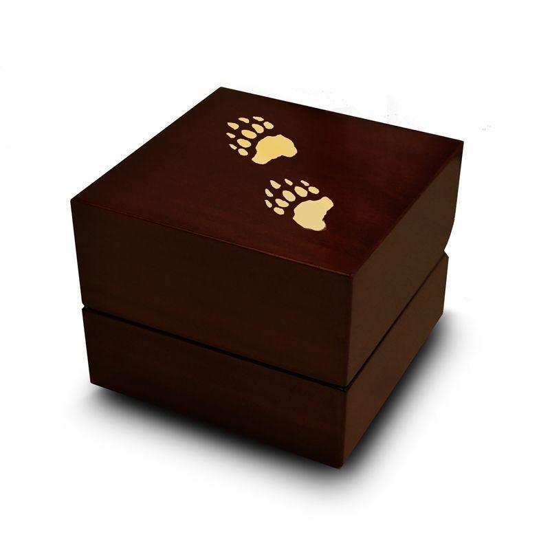 Bear Paw Tracks Engraved Chocolate Dark Wood Personalized Wooden Wedding Ring Box