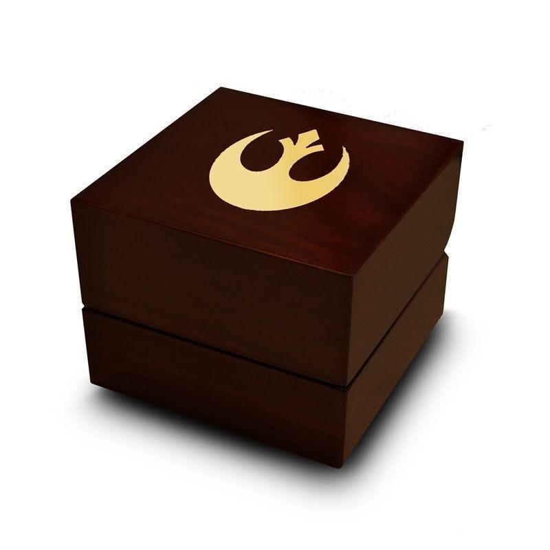 Rebel Alliance Star Wars Symbol Engraved Chocolate Dark Wood Personalized Wooden Wedding Ring Box