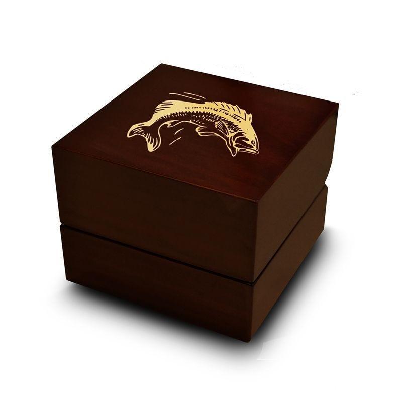 Bass Fish Sea Jumping Print Engraved Chocolate Dark Wood Personalized Wooden Wedding Ring Box