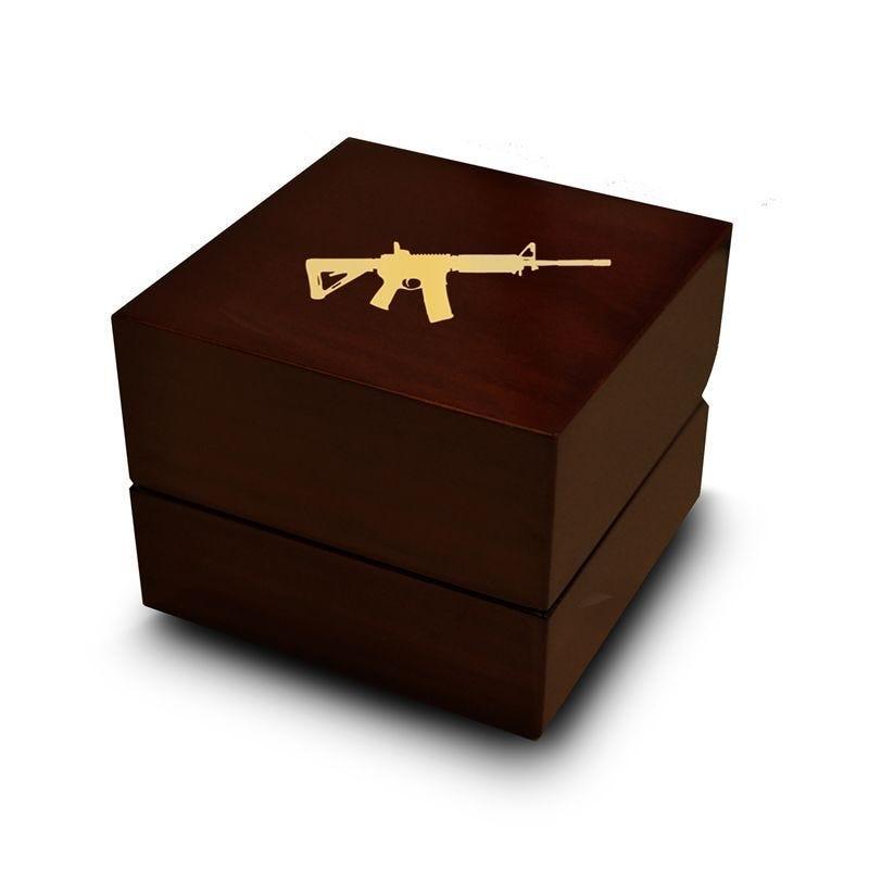 M4A1 Firearm Engraved Chocolate Dark Wood Personalized Wooden Wedding Ring Box