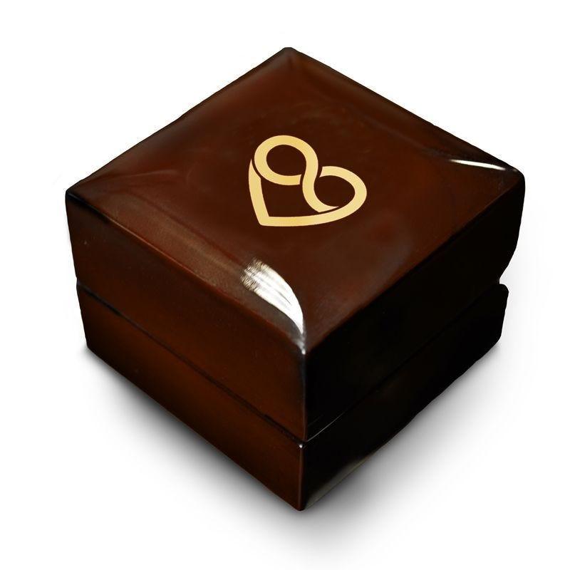 Combined Heart and Infinity Symbol Engraved Chocolate Dark Wood Personalized Wooden Wedding Ring Box