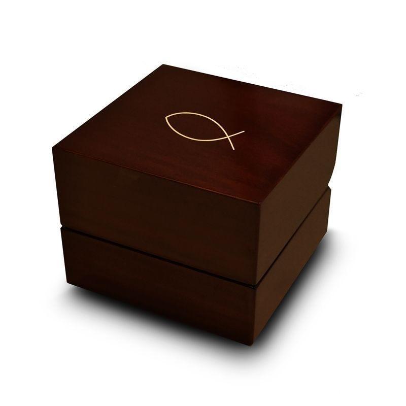 Christianity Fish Symbol Engraved Chocolate Dark Wood Personalized Wooden Wedding Ring Box