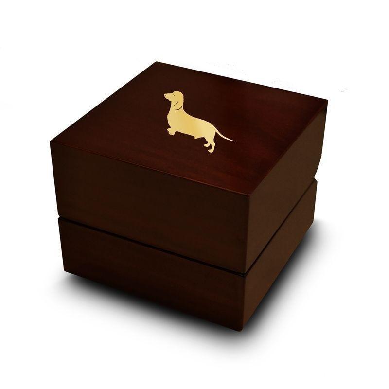 Dachshund Dog Engraved Chocolate Dark Wood Personalized Wooden Wedding Ring Box