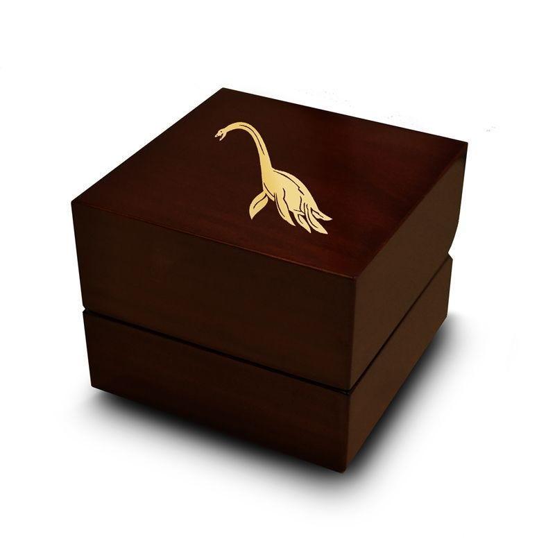 Plesiosaurus Dinosaur Engraved Chocolate Dark Wood Personalized Wooden Wedding Ring Box