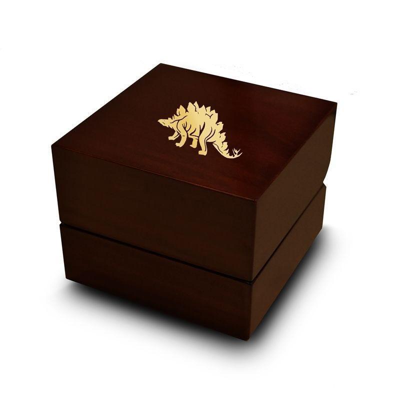 Stegosaurus Dinosaur Engraved Chocolate Dark Wood Personalized Wooden Wedding Ring Box