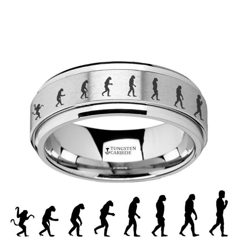 Spinning Engraved Human Evolution Tungsten Carbide Spinner Wedding Band - 8mm