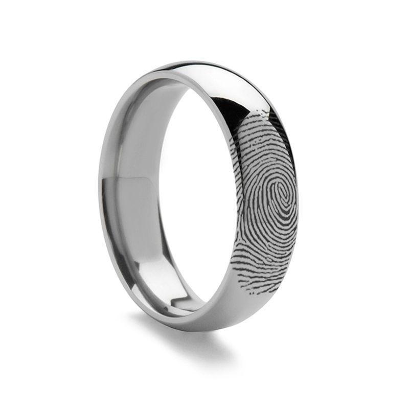 Fingerprint Sterling Silver 925 Engraved Domed Band - 4mm & 8mm