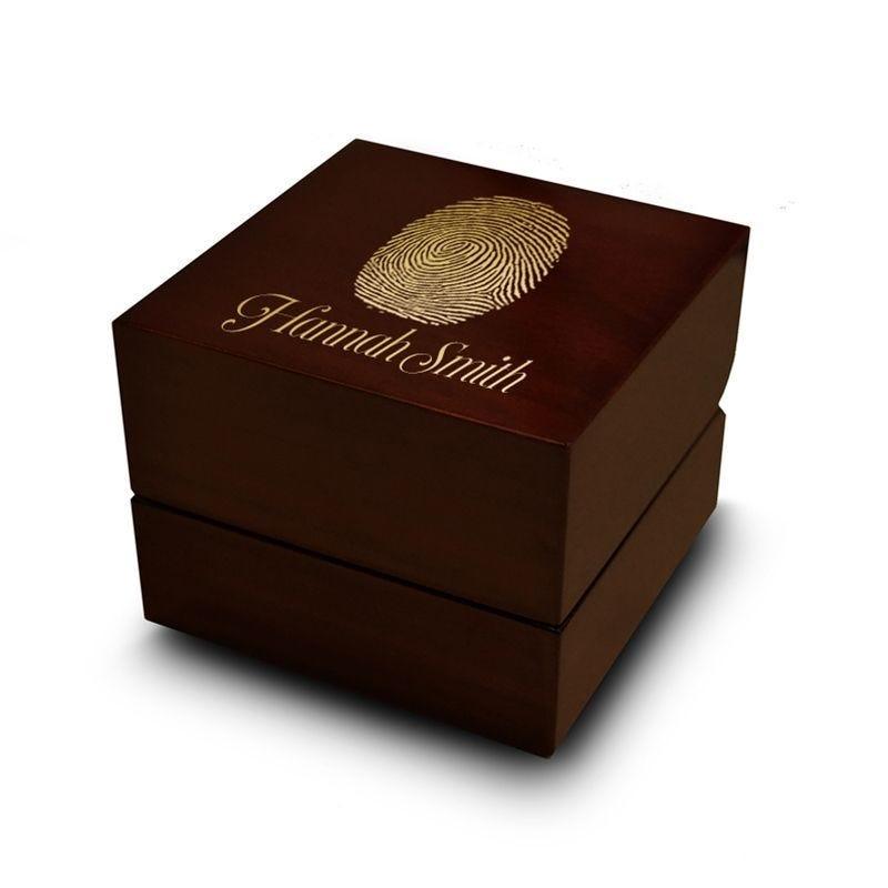 Fingerprint Engraved Chocolate Dark Wood Personalized Wooden Wedding Ring Box