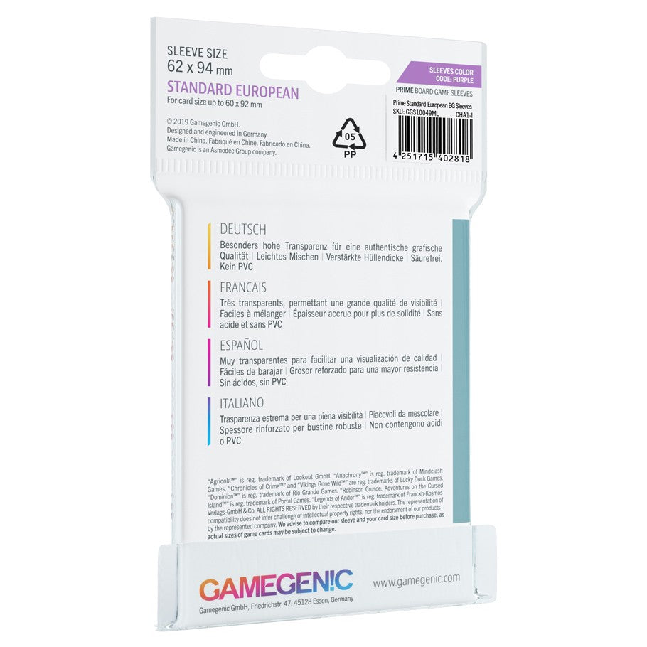 GameGenic PRIME Standard European-Sized Sleeves 62 x 94 mm - Purple