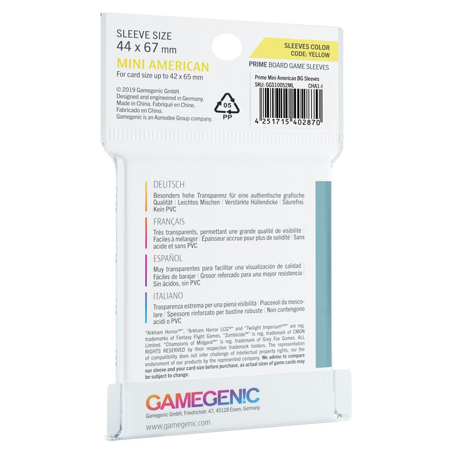 GameGenic PRIME Mini American-Sized Sleeves 44 x 67 mm - Yellow