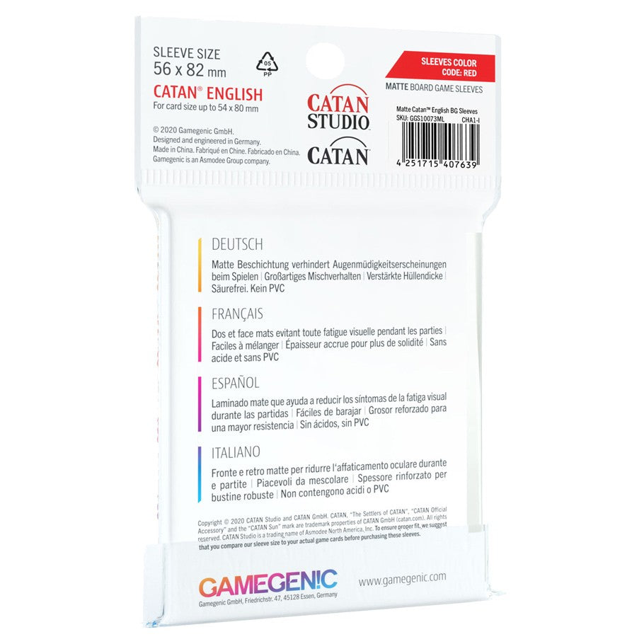 GameGenic MATTE Catan-Sized Sleeves 56 x 82 mm - Red