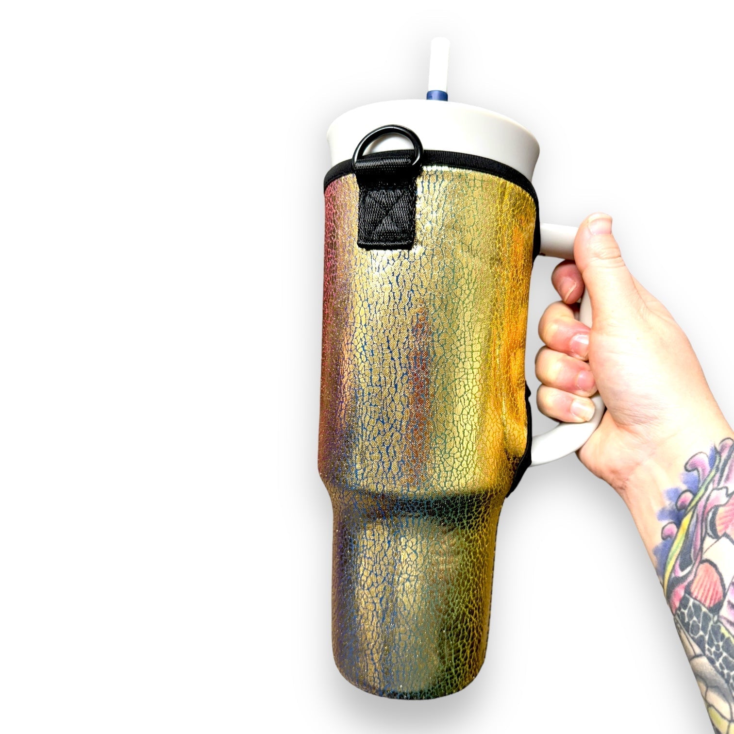 Glimmering Gold 40oz Tumbler With Handle Sleeve