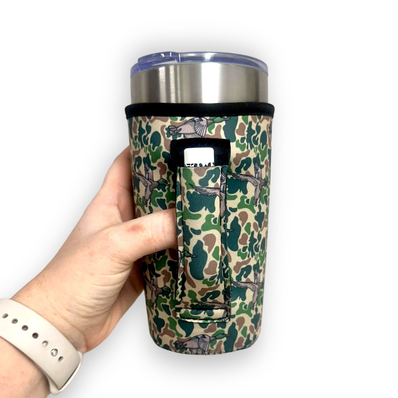 Green Duck Camo 20oz Large Coffee / Tea / Tumbler Handler™