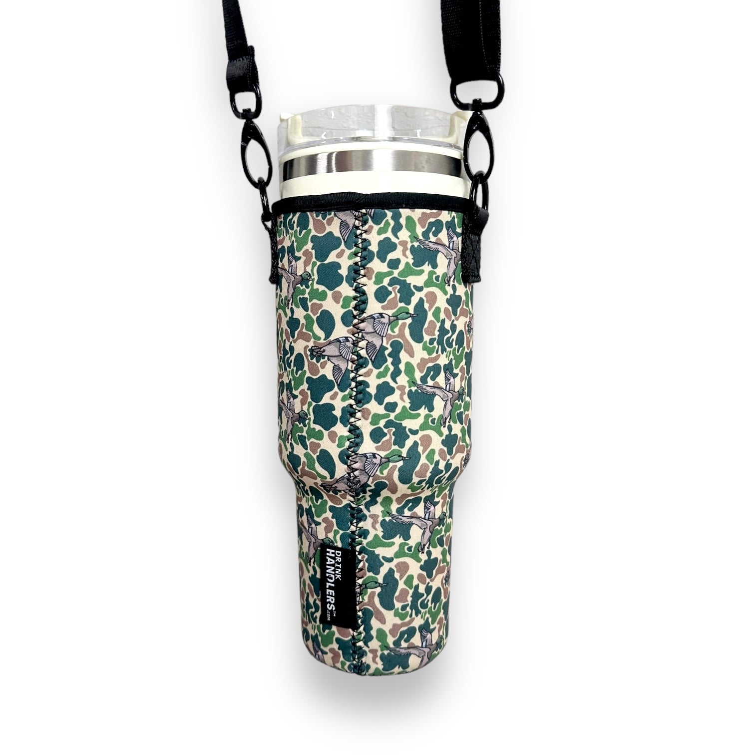 Green Duck Camo 40oz Tumbler With Handle Sleeve