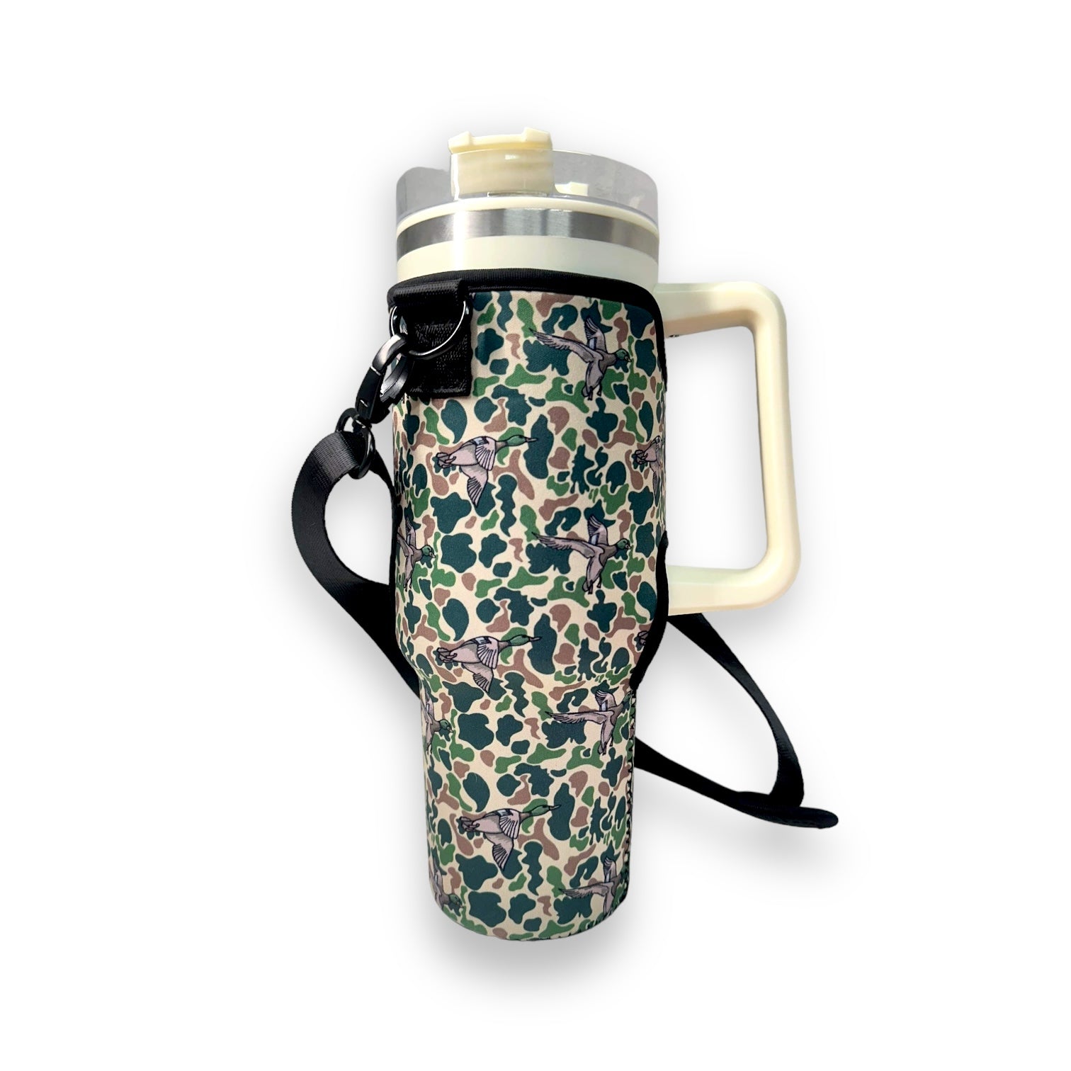 Green Duck Camo 40oz Tumbler With Handle Sleeve