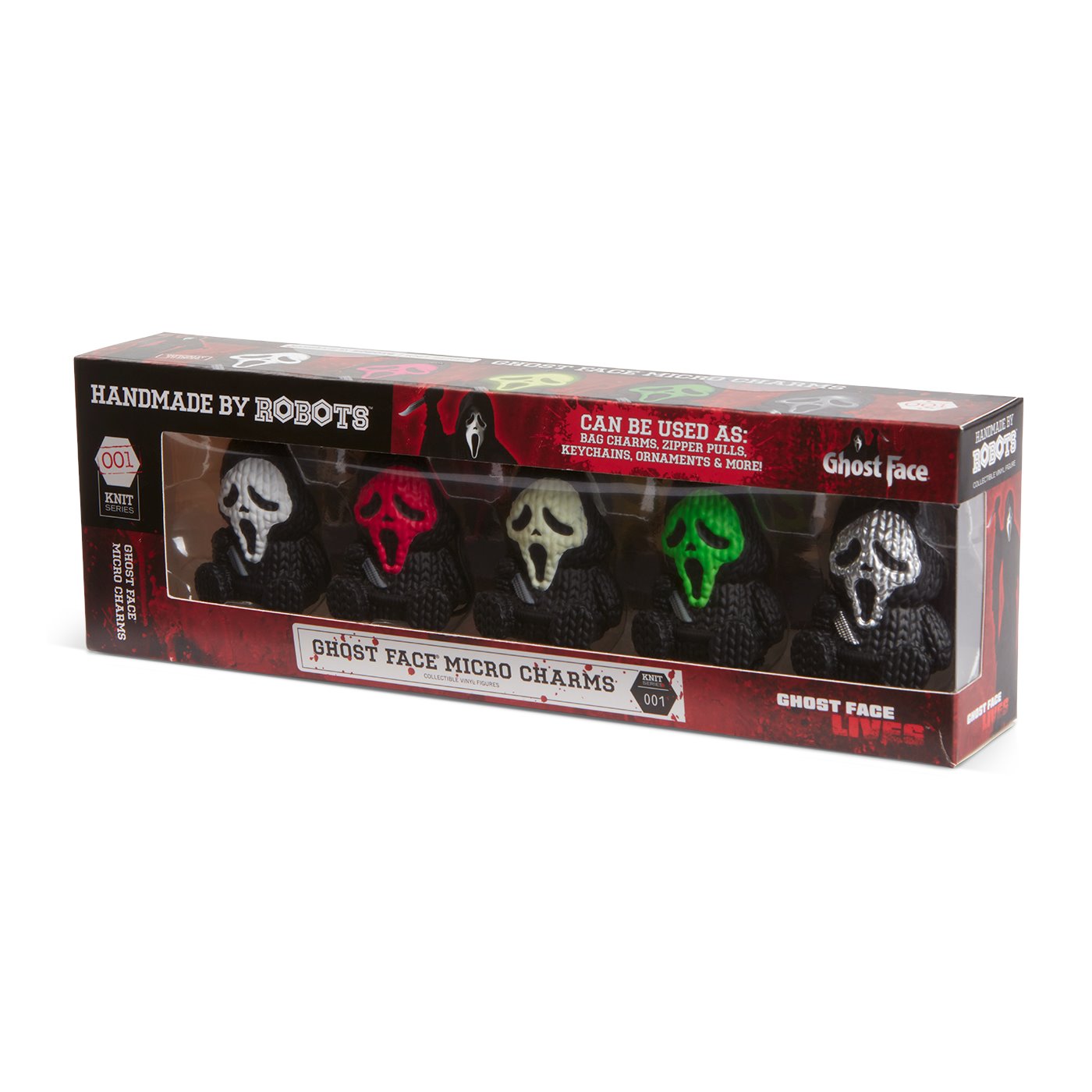 Handmade by Robots Ghost Face Micro 5 Pack Charms Set - (White, Pink, Glow in the Dark, Green, Silver)