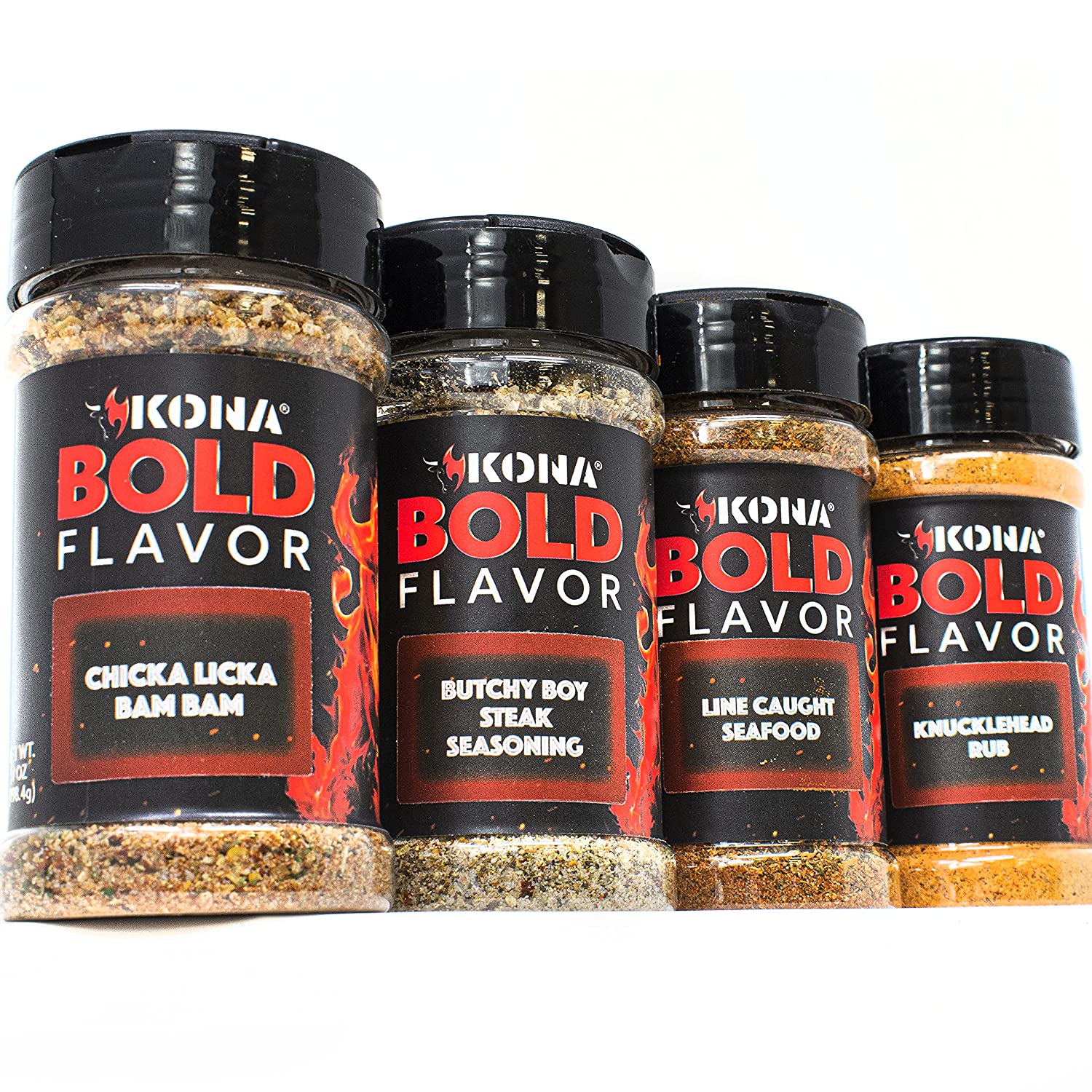 Kona Grilling Spices Gift Set - Bold, Mouth Watering Seasonings For Meat, Poultry, Seafood - Chicka Licka Bam Bam, Butchy Boy Steak, Line Caught Seafood and Knuckle Head Rub