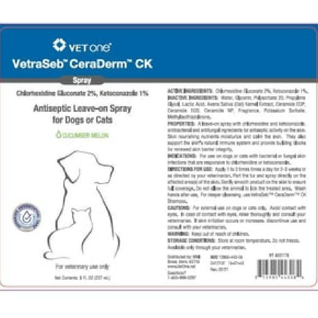 VetraSeb CeraDerm CK Antiseptic Spray for Cats & Dogs (8 oz)