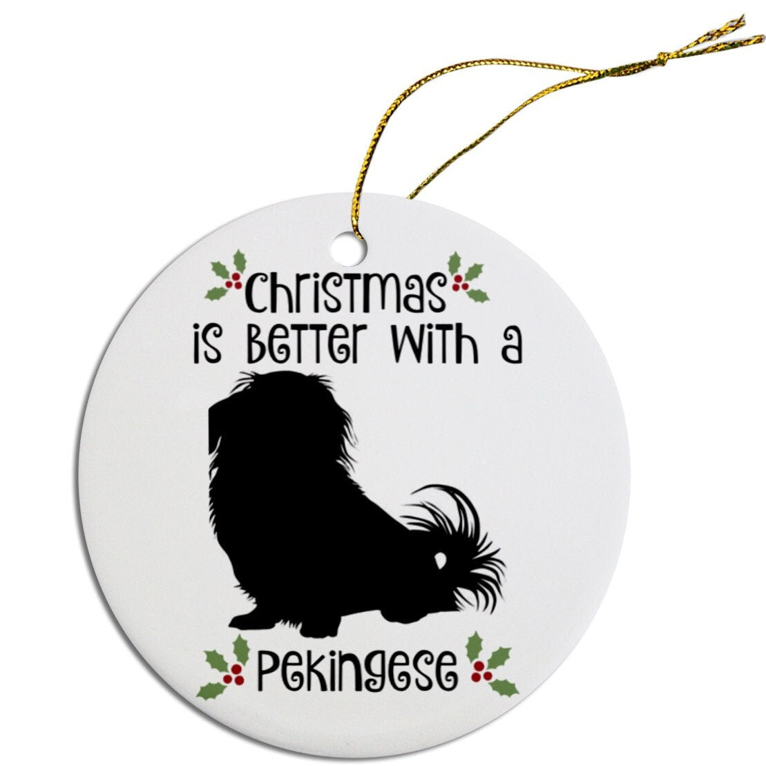 Dog Breed Specific Round Christmas Ornament, "Pekingese"