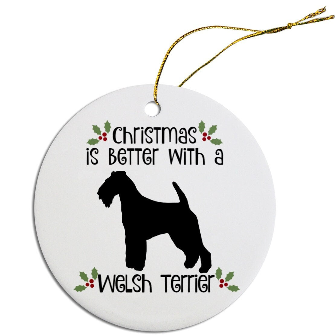 Dog Breed Specific Round Christmas Ornament, "Welsh Terrier"