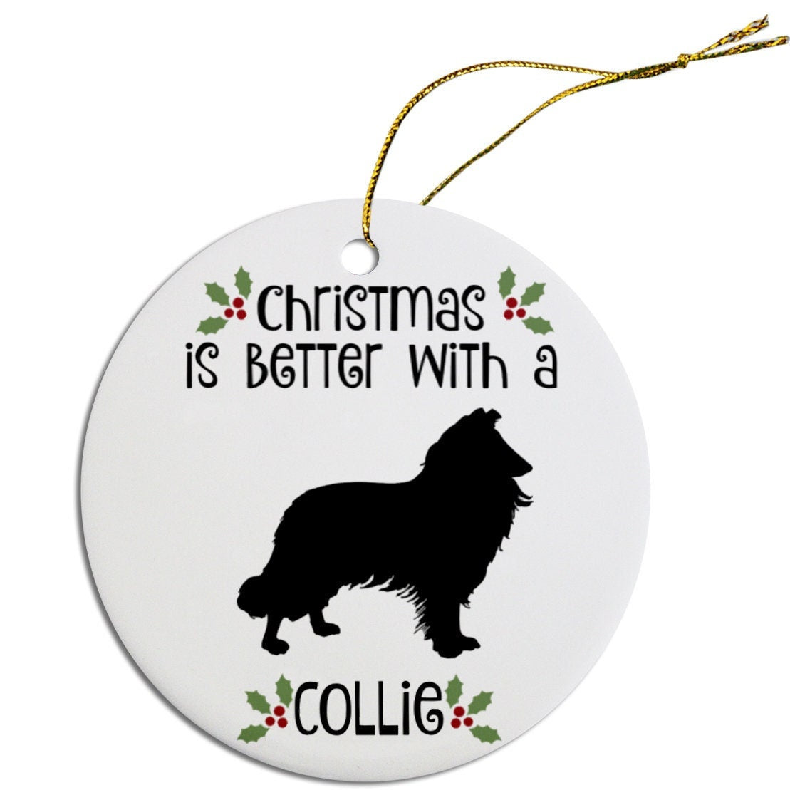 Dog Breed Specific Round Christmas Ornament, "Collie"