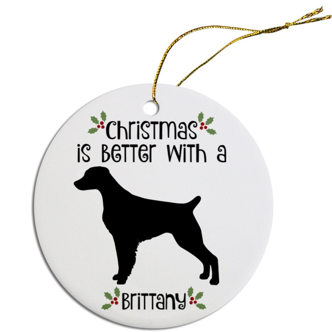 Dog Breed Specific Round Christmas Ornament, "Brittany Spaniel"