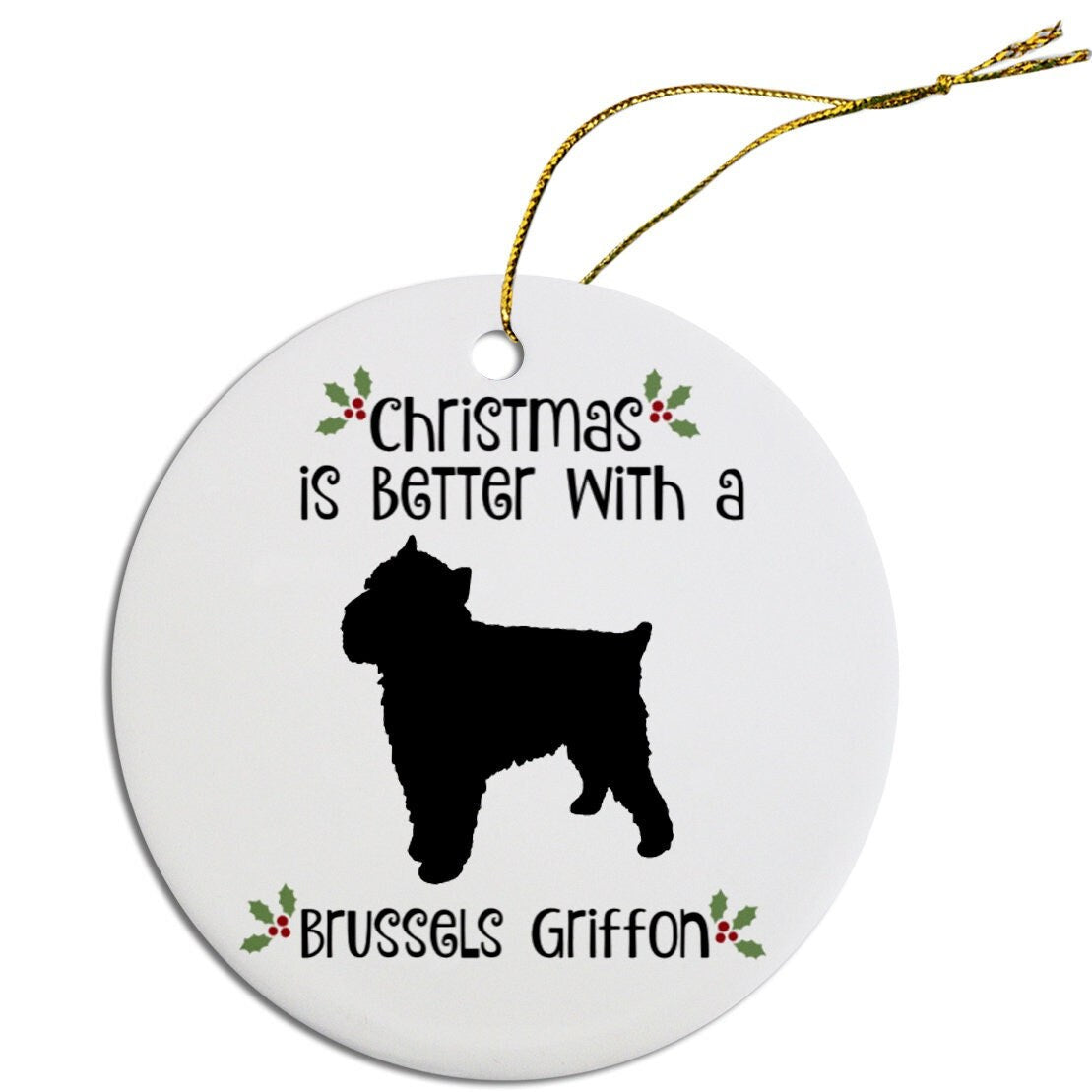 Dog Breed Specific Round Christmas Ornament, "Brussels Griffon"