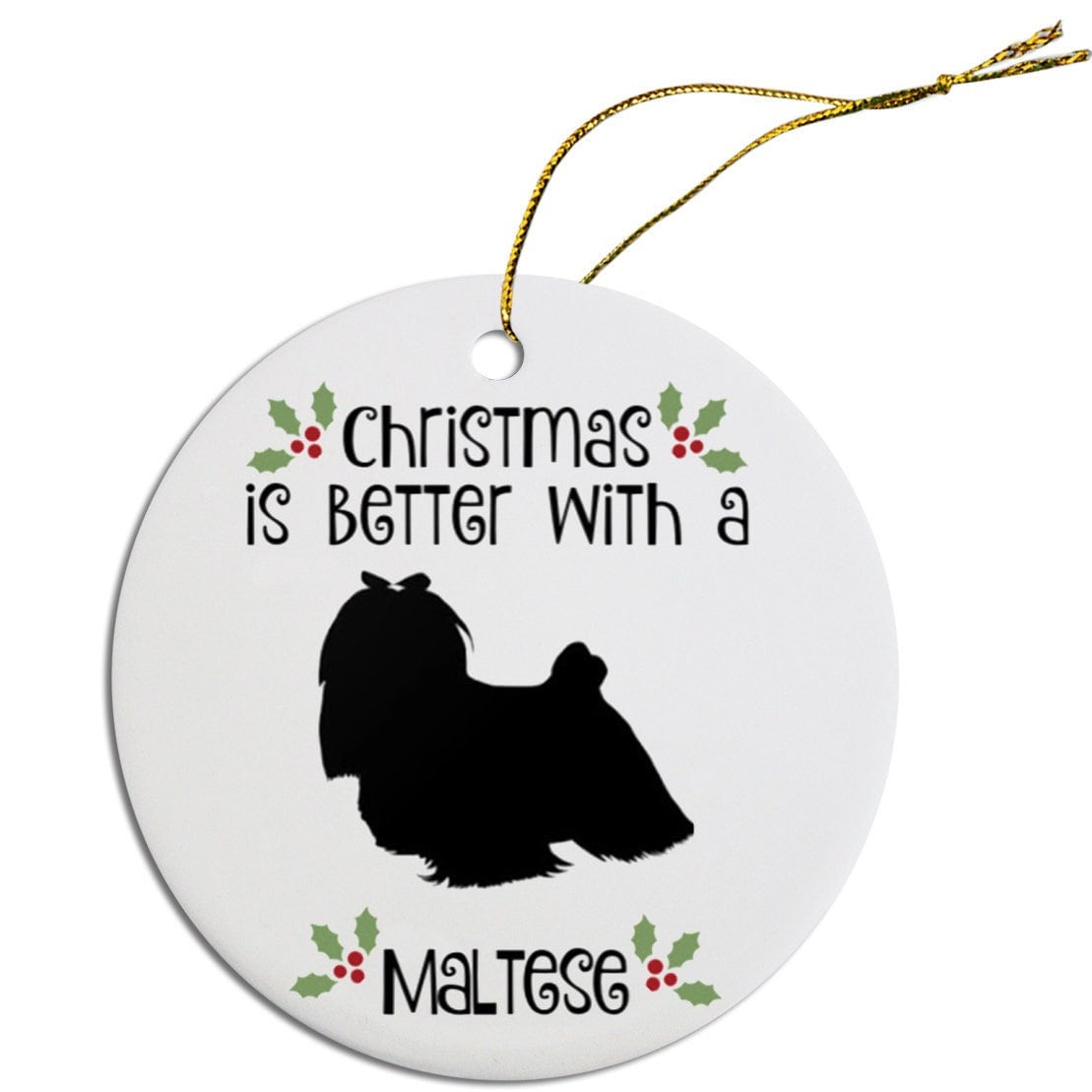 Dog Breed Specific Round Christmas Ornament, "Maltese"