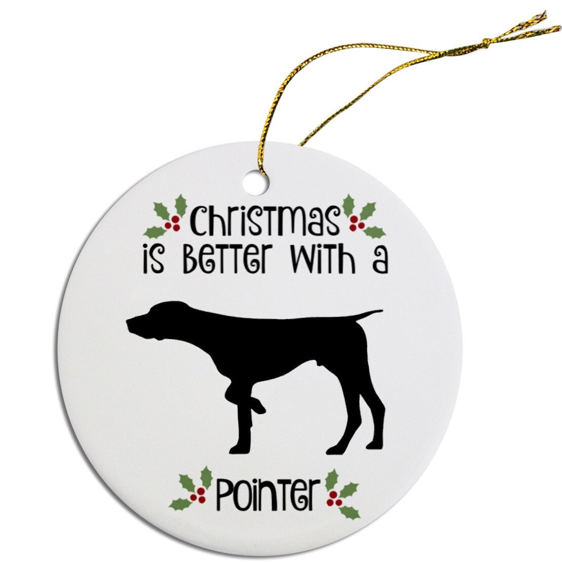 Dog Breed Specific Round Christmas Ornament, "Pointer"