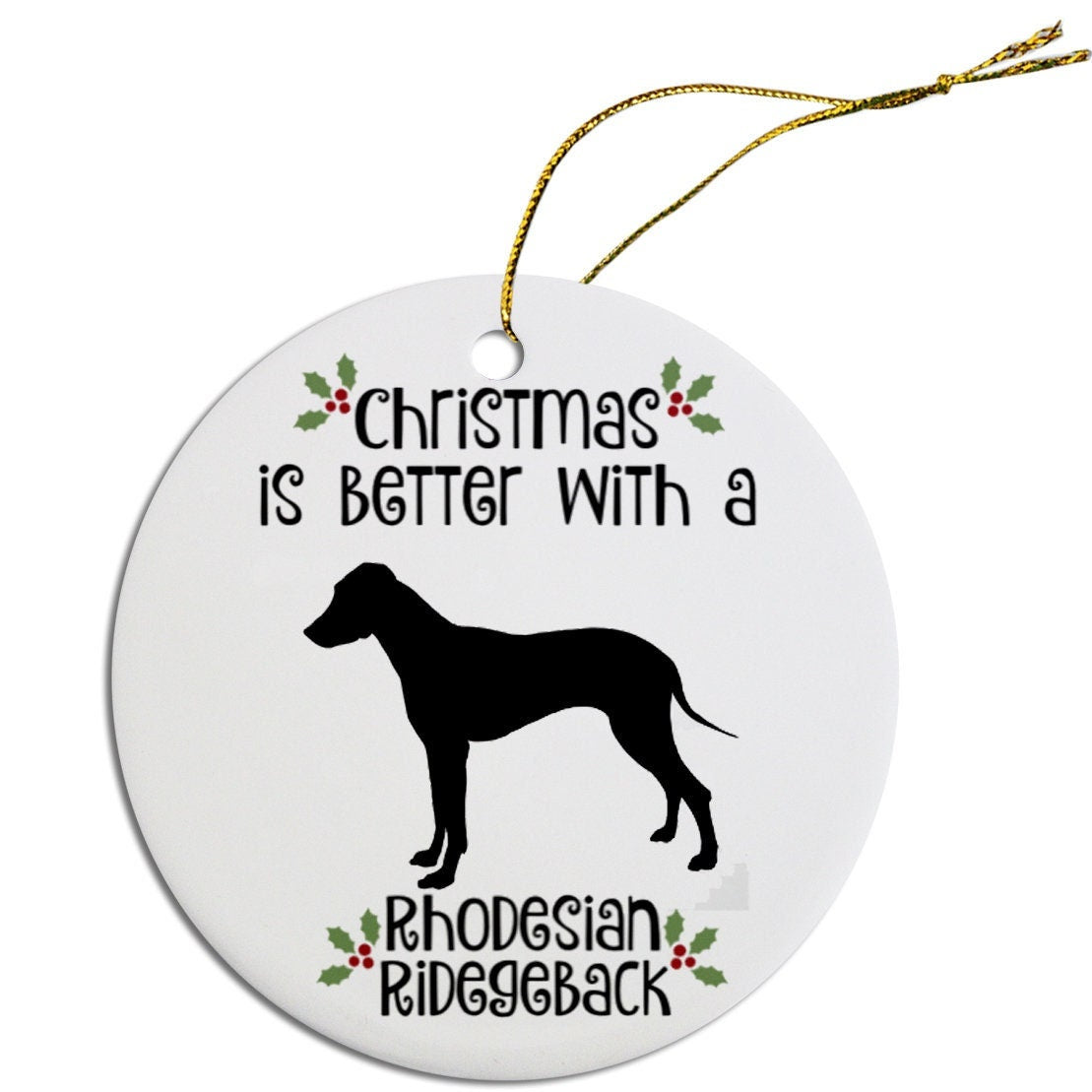 Dog Breed Specific Round Christmas Ornament, "Rhodesian Ridgeback"