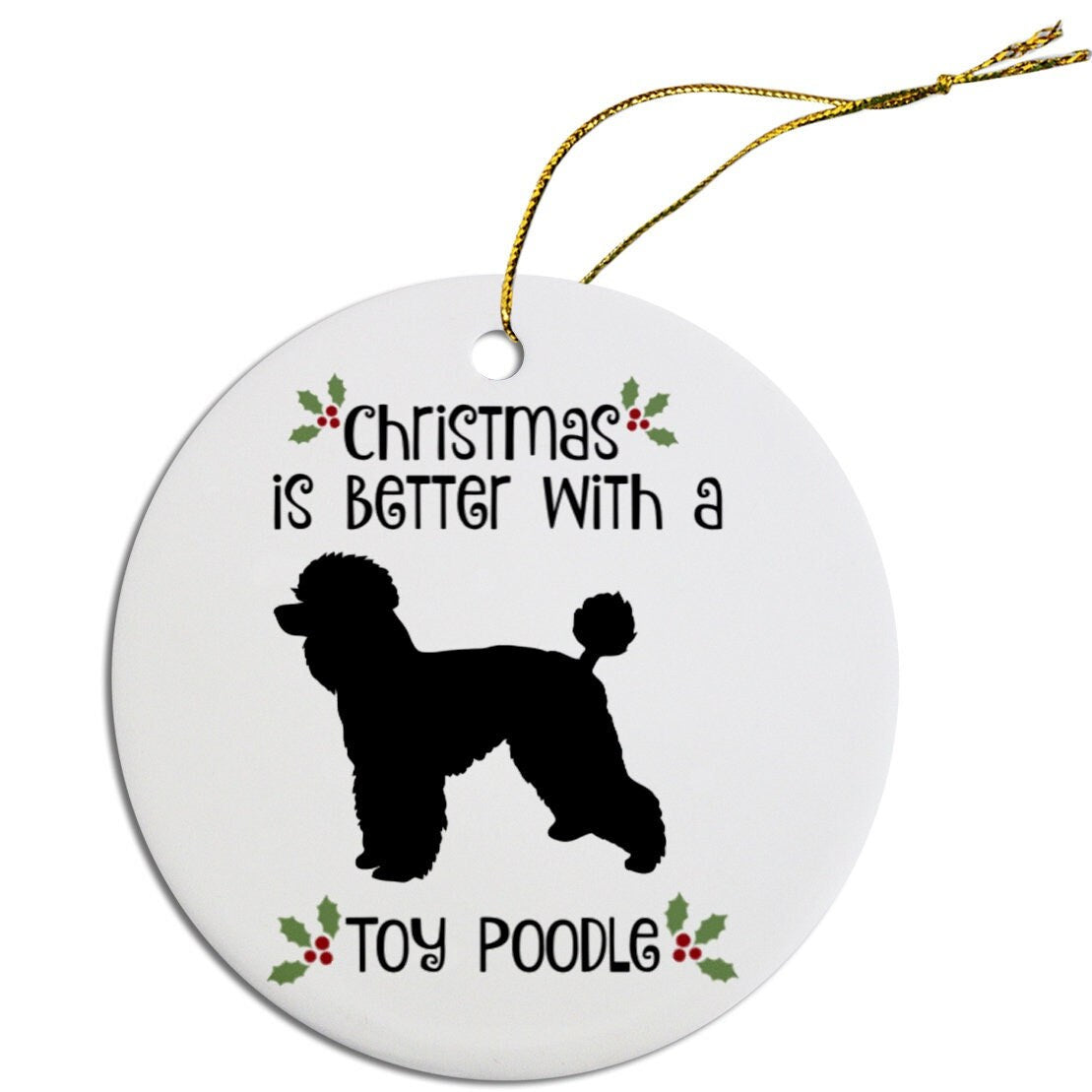 Dog Breed Specific Round Christmas Ornament, "Toy Poodle"